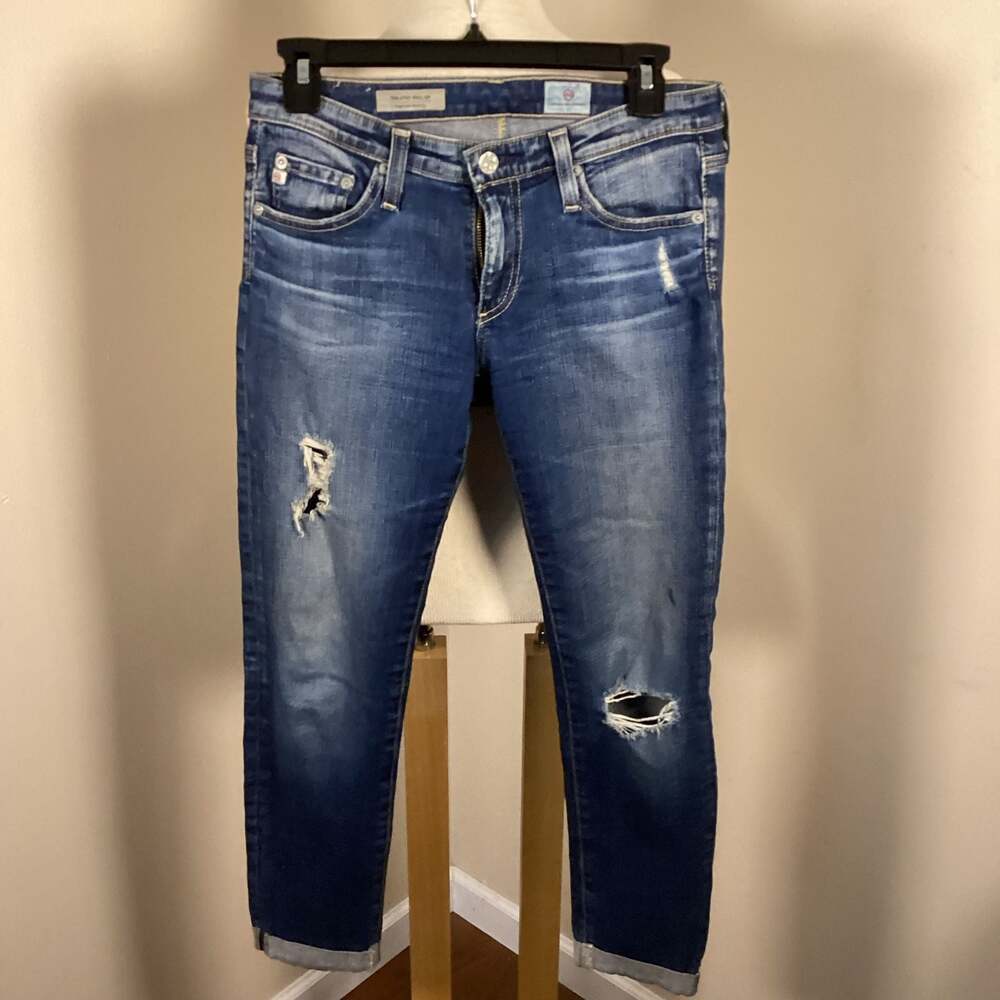 AG Adriano Goldschmied The Stilt Roll Up Cigarette Distressed Jeans Size 26